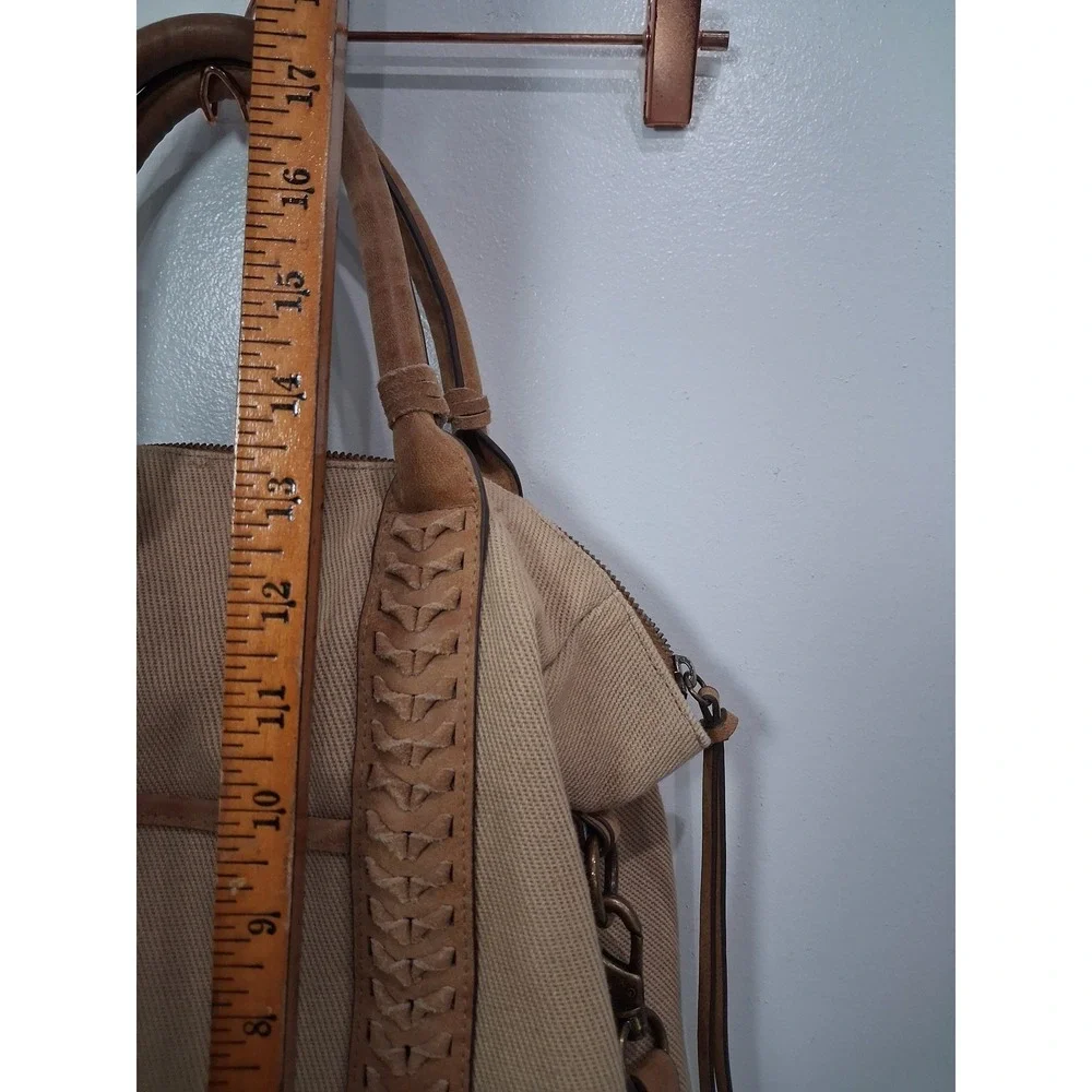 Elle Jae Gypset Tan Canvas Whipstitch Tote Bag Satchel‎ with Tassel Charm